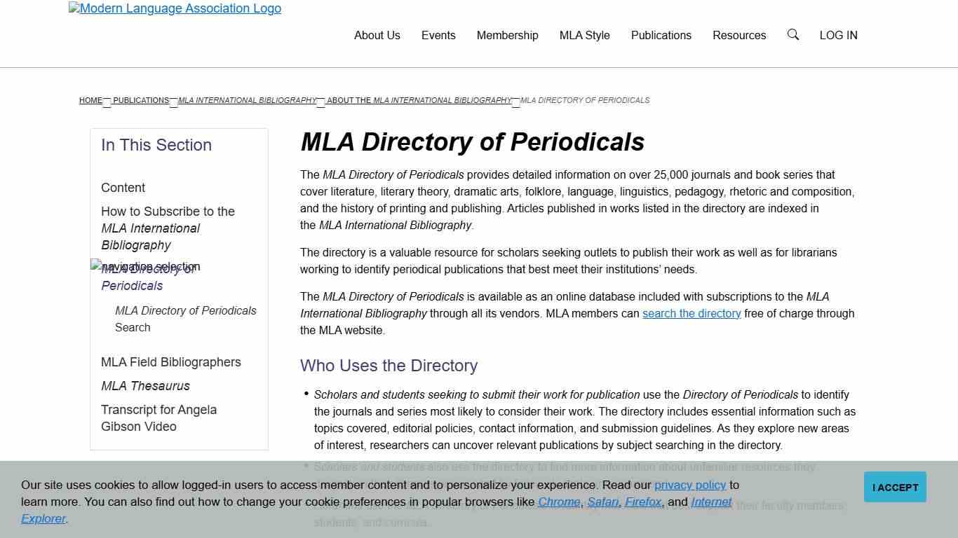 MLA Directory of Periodicals Modern Language Association